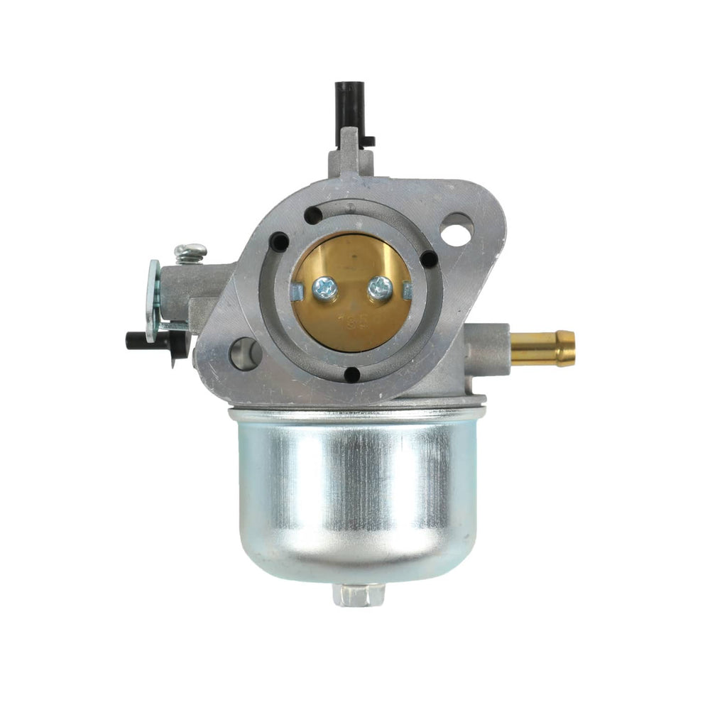 Carburetor kit front view with silver metal body and gold throttle plate