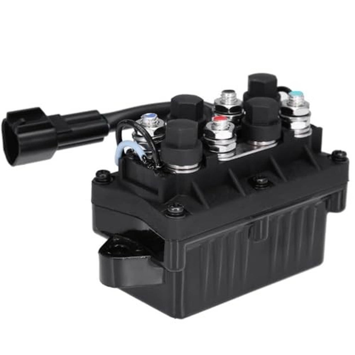 Black outboard trim and tilt relay assembly with wiring harness and top terminals