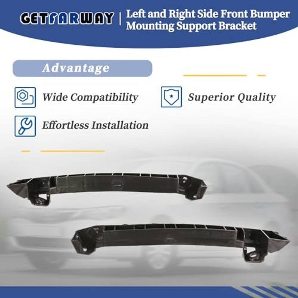 Front bumper mounting support bracket shown from side view, black rail with end mounts