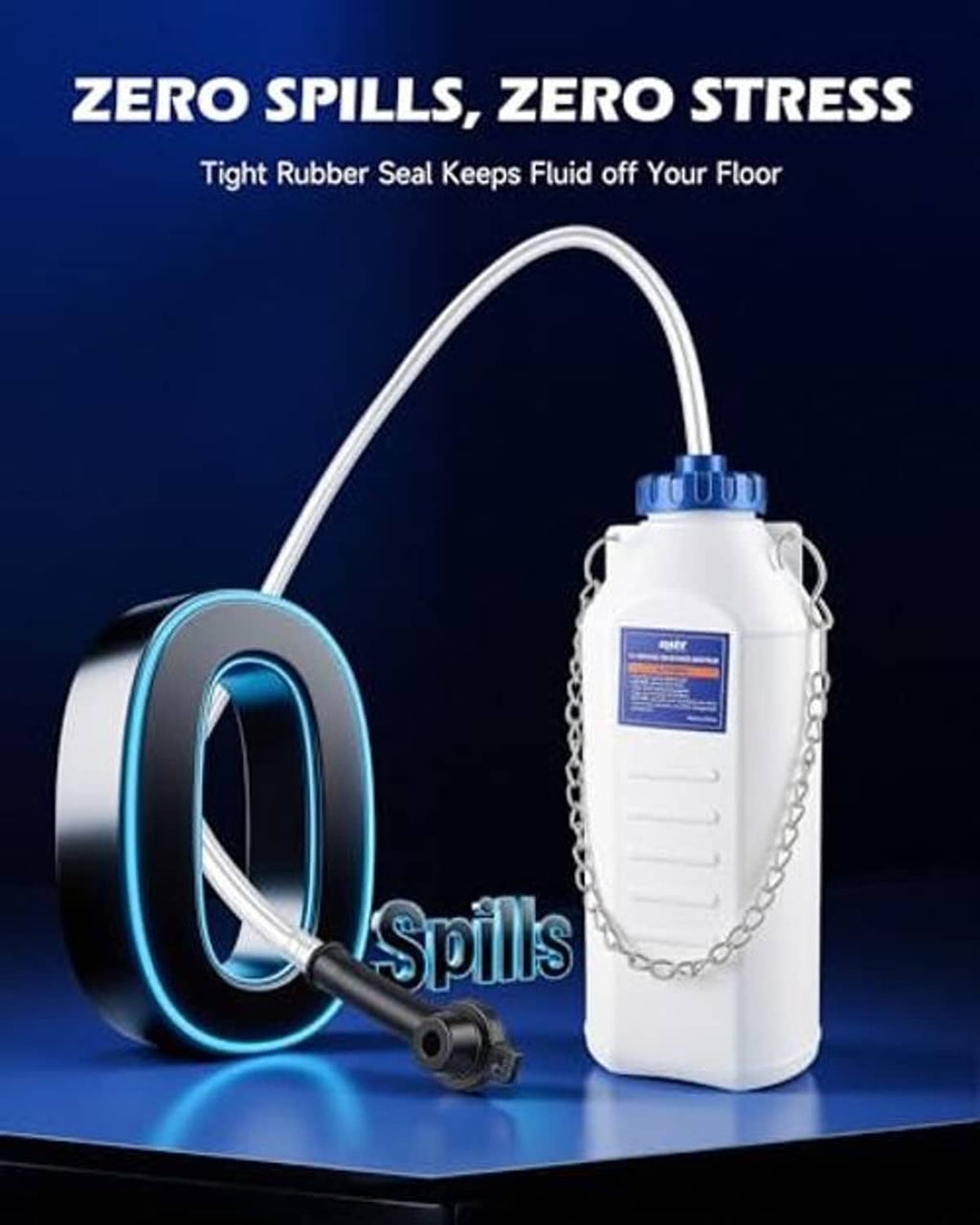 Brake bleeder bottle kit with white bottle, blue cap, and clear suction hose