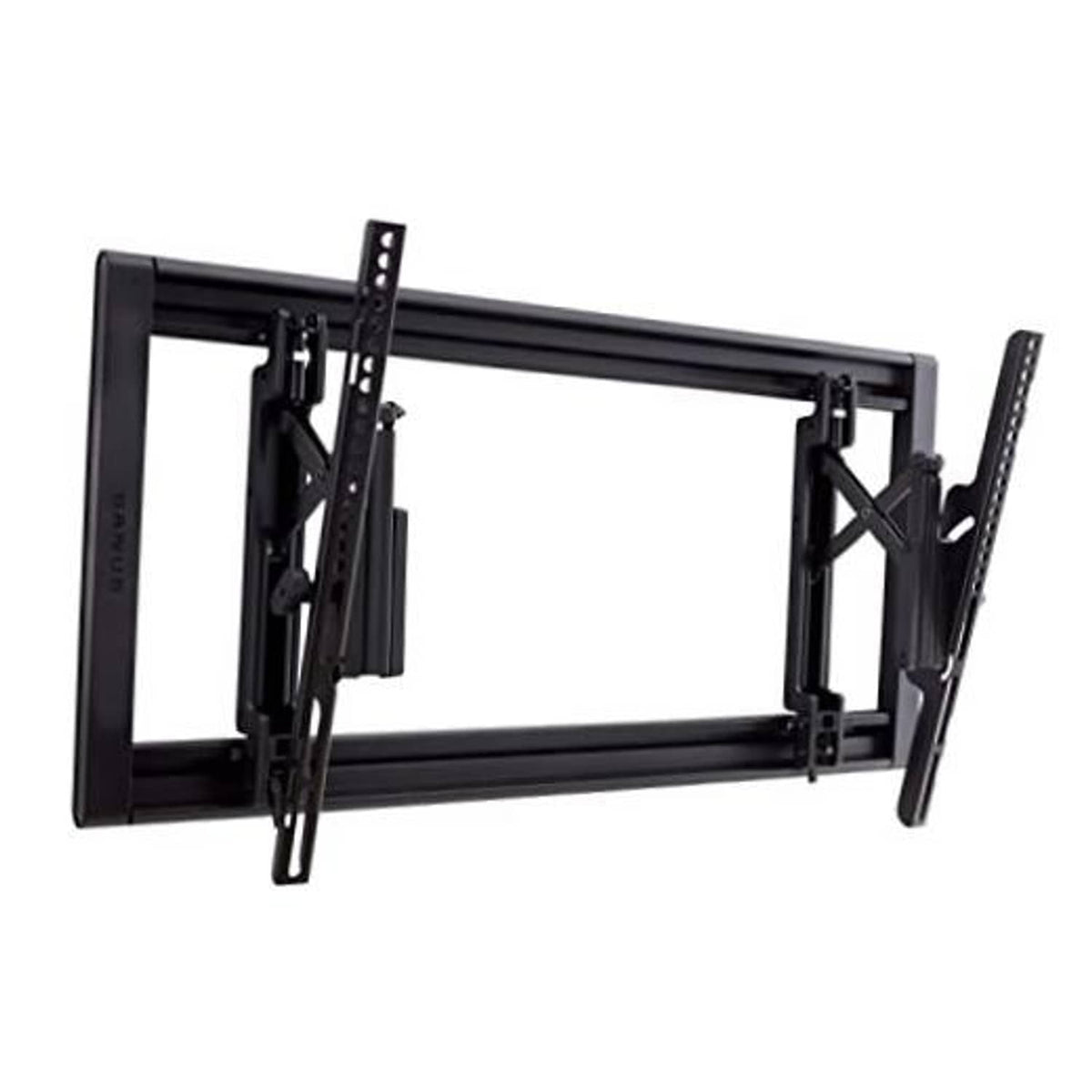 Black low-profile tilting TV wall mount with universal bracket arms and frame plate