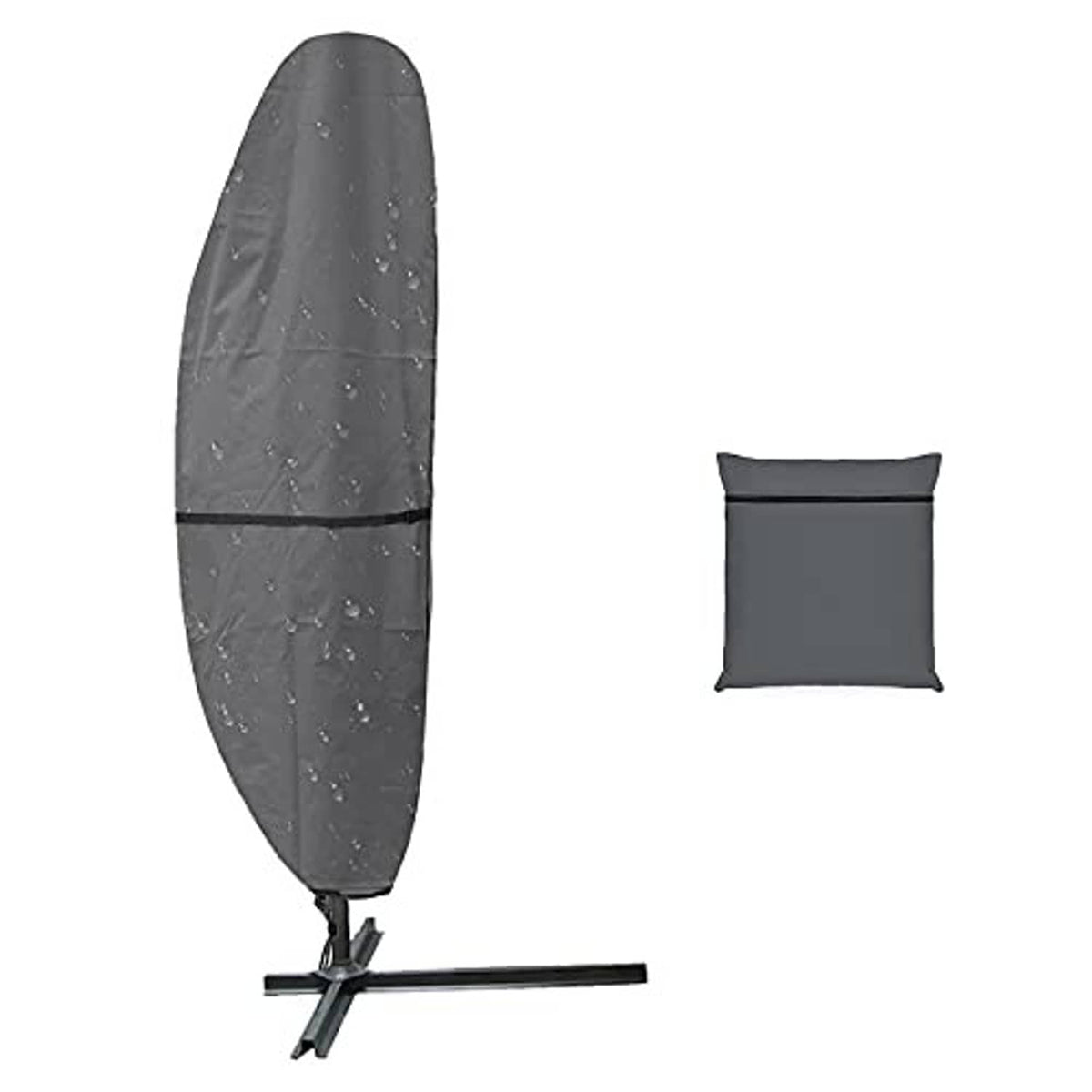 Grey cantilever umbrella cover with zipper, protective fitted shell with gathered bottom