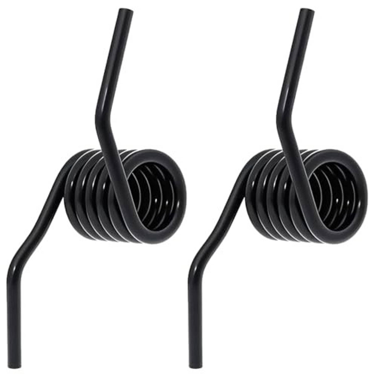 Two black steel jack return springs with curved base legs and tightly wound coils