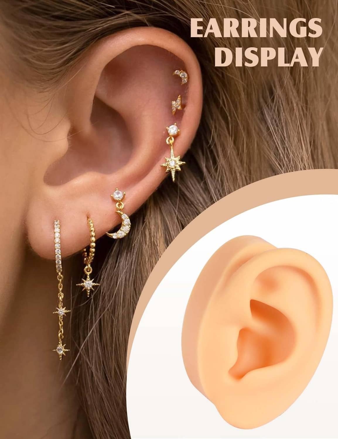 Skin-tone silicone ear model insert with realistic inner ear cutout