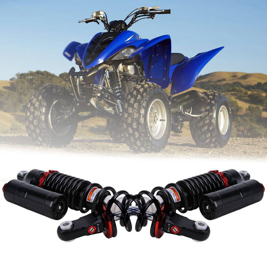 Pair of front air shock absorbers, black with red accents and silver coil springs