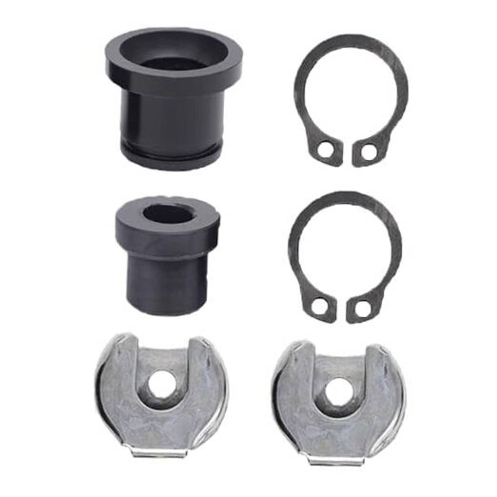 Shift cable bushing repair kit with black rubber sleeves and metal retaining clips