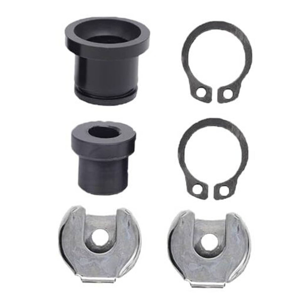 Shift cable bushing repair kit with black rubber sleeves and metal retaining clips