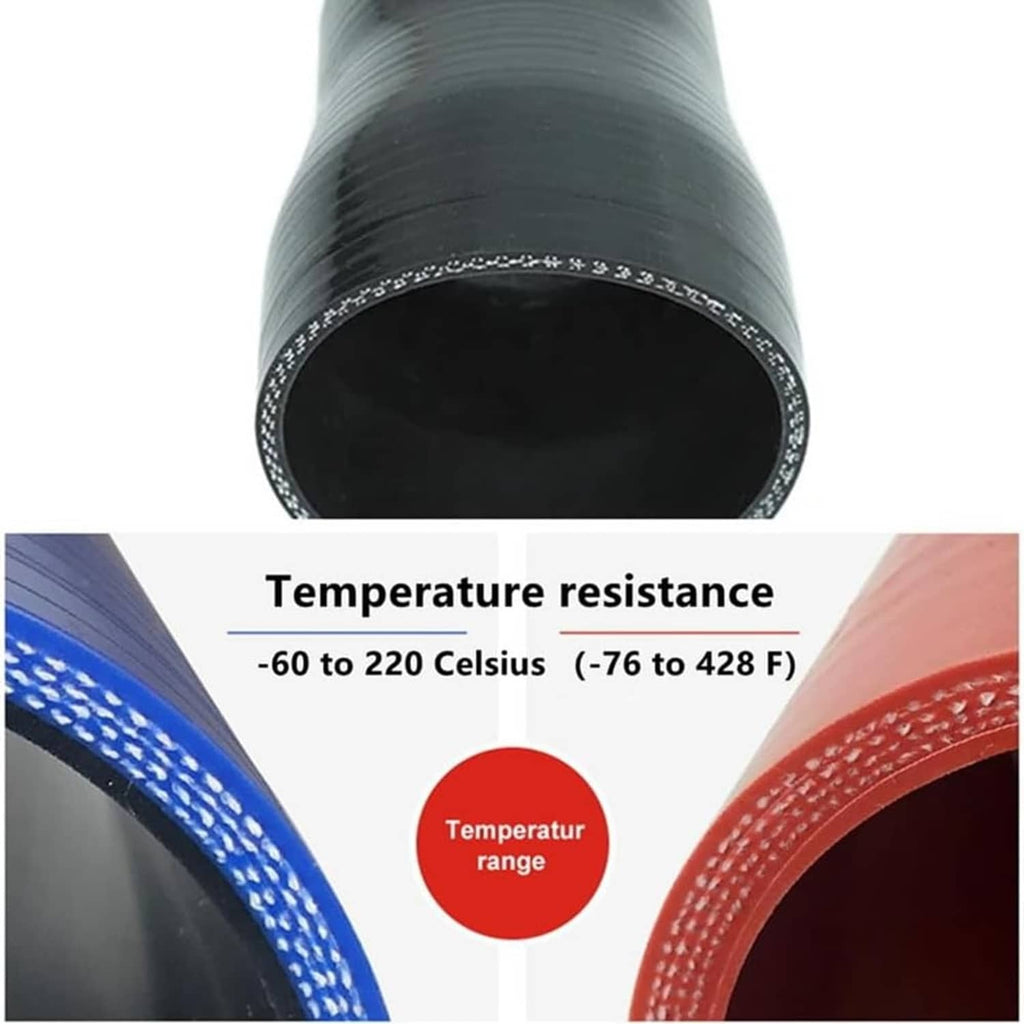 Red and blue silicone reducer temperature resistance graphic with -60 to 220 C range
