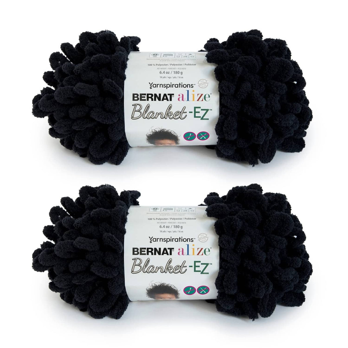2-pack black Blanket-EZ loop yarn balls, preformed, no tools for finger knitting