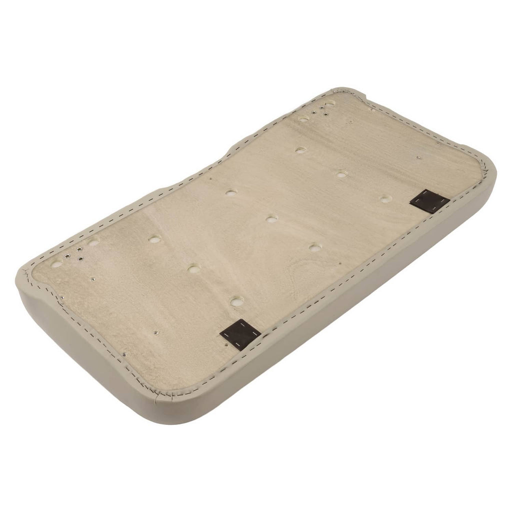 Beige seat cushion base panel with corner stitching and black plastic mounting tabs