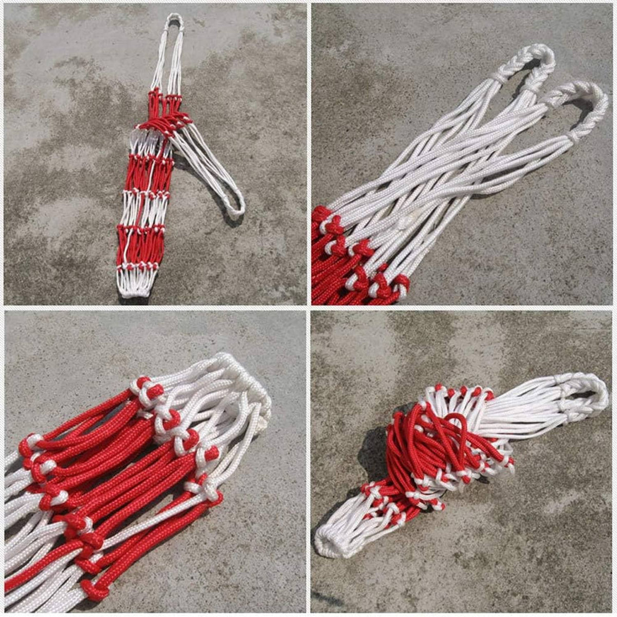 Red and white carboy carrier strap set with braided rope ends and hanging loop