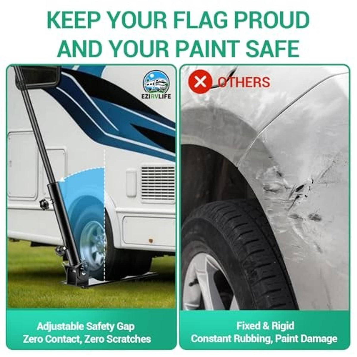 Flag pole stand with adjustable safety gap to help prevent paint scratches