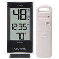 White digital indoor/outdoor thermometer display with ACURITE logo and remote sensor unit