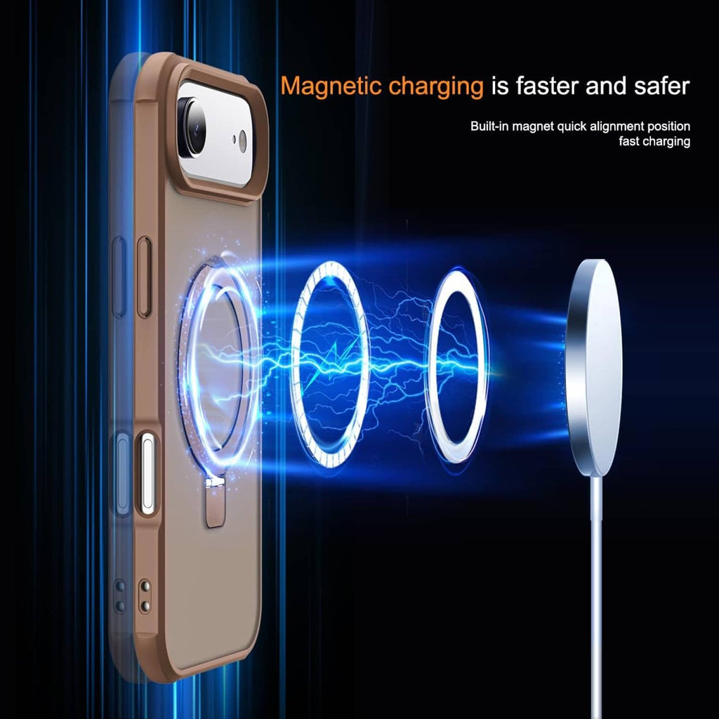 Desert brown phone case with ring holder and raised camera bezel for protection