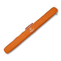 Orange soft billiards cue stick case with zipper and padded top seam