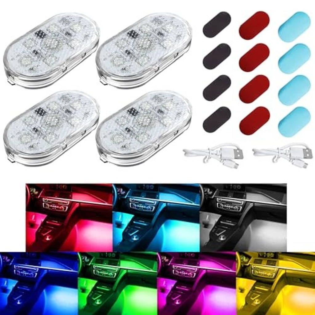 Four-piece magnetic LED interior light set with clear oval domes and seven color options