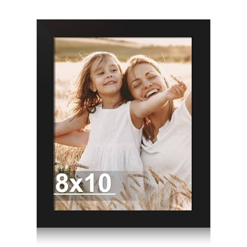 Black 8x10 picture frame with portrait photo of two people, centered.