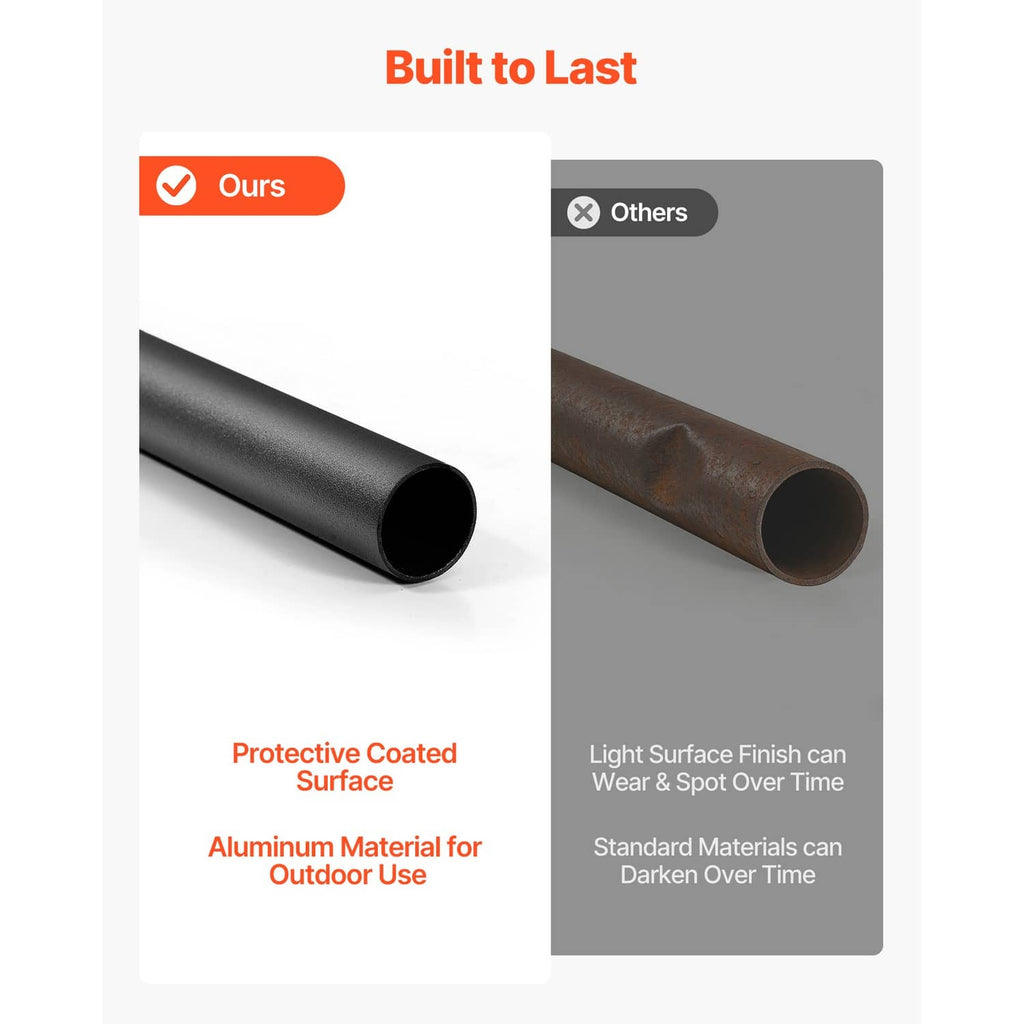 Black coated aluminum baluster tube with textured finish, round hollow end