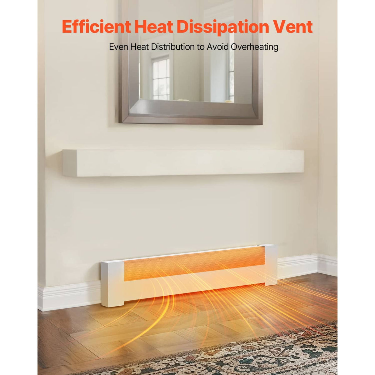 White baseboard heater cover with vent openings for heat dissipation