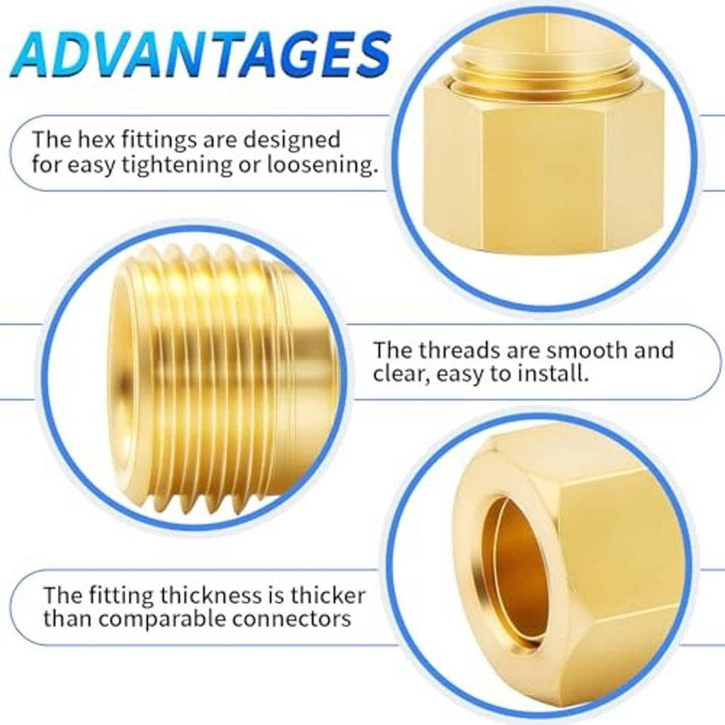 Brass compression fitting with smooth threads and barbed tube connection, close-up