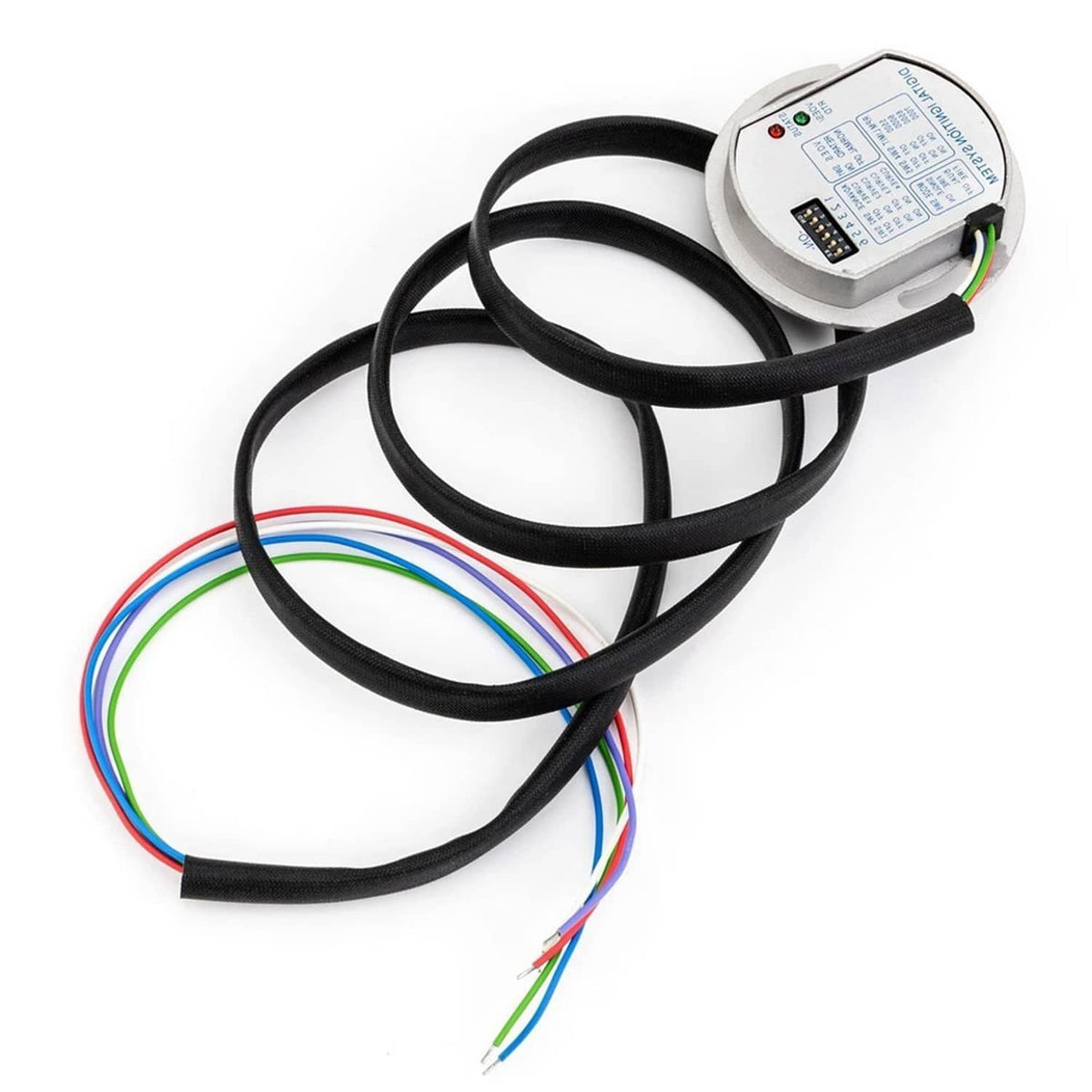 Electronic ignition module control box with black cable harness and colored wire leads
