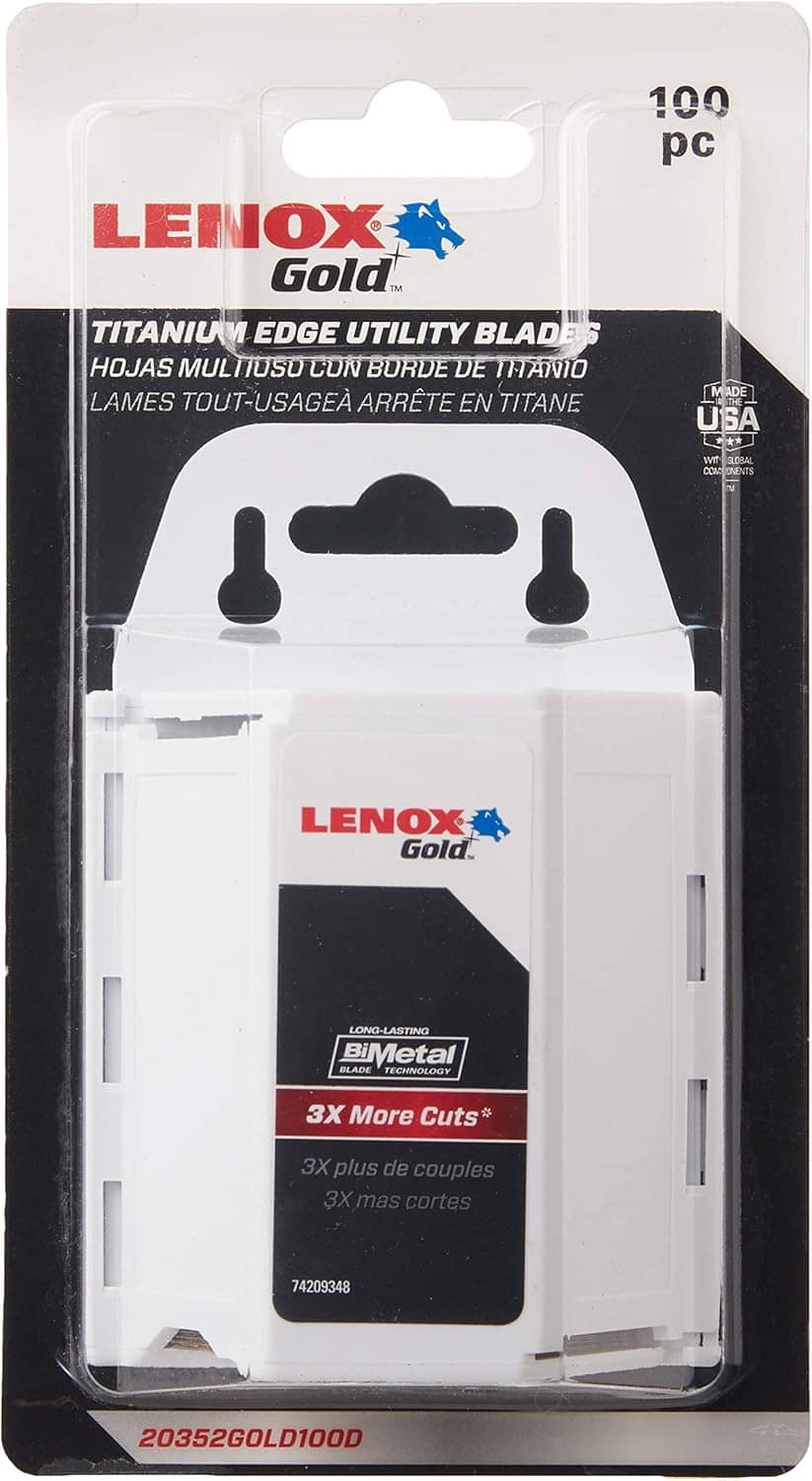 LENox Gold utility knife blade pack, 100 pc, titanium gold blades in retail blister