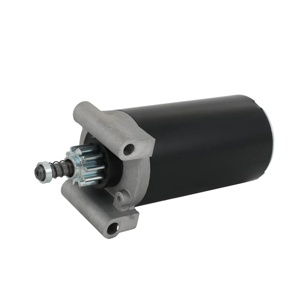 Electric starter motor with black cylinder housing and silver rear mounting ears