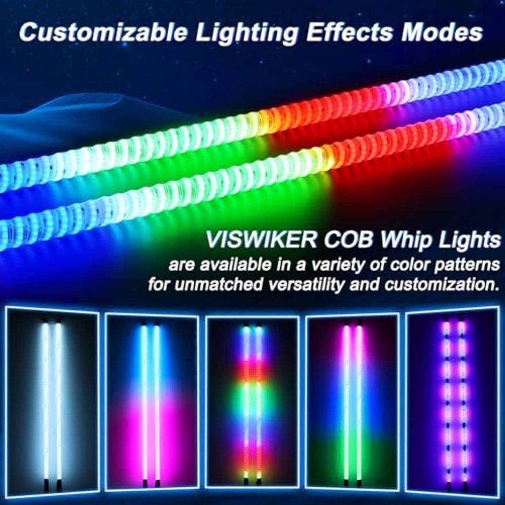 Color-changing COB LED whip light strips with multiple lighting effect modes