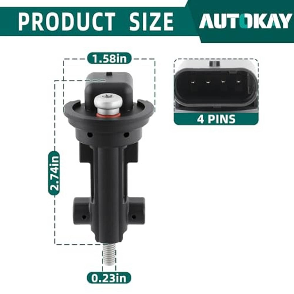 Black camshaft position sensor with round connector cap and 4-pin plug, threaded base