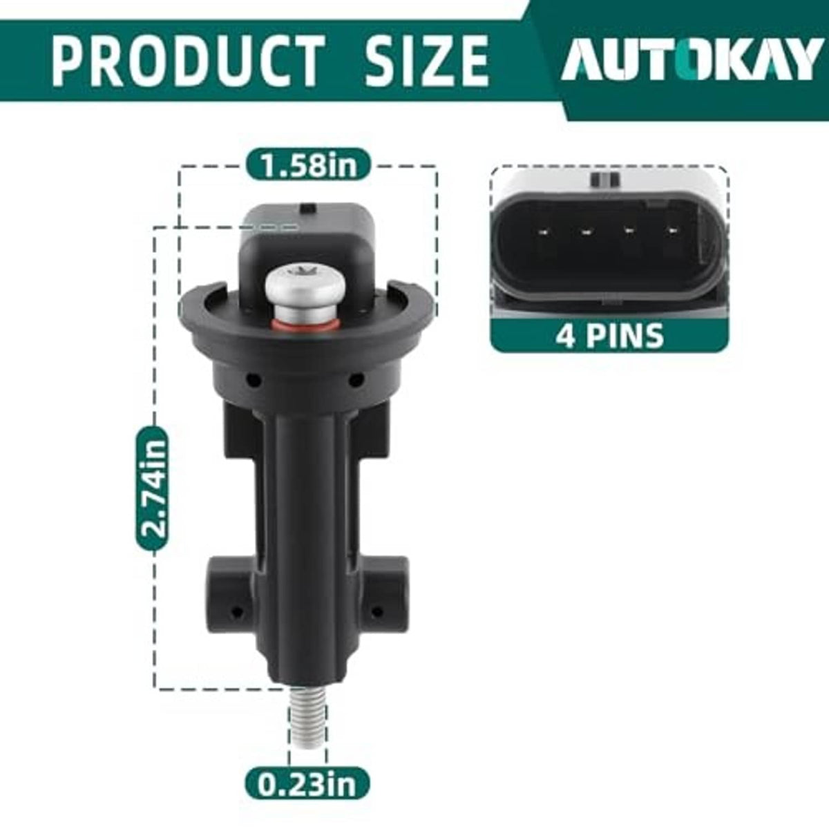 Black camshaft position sensor with round connector cap and 4-pin plug, threaded base