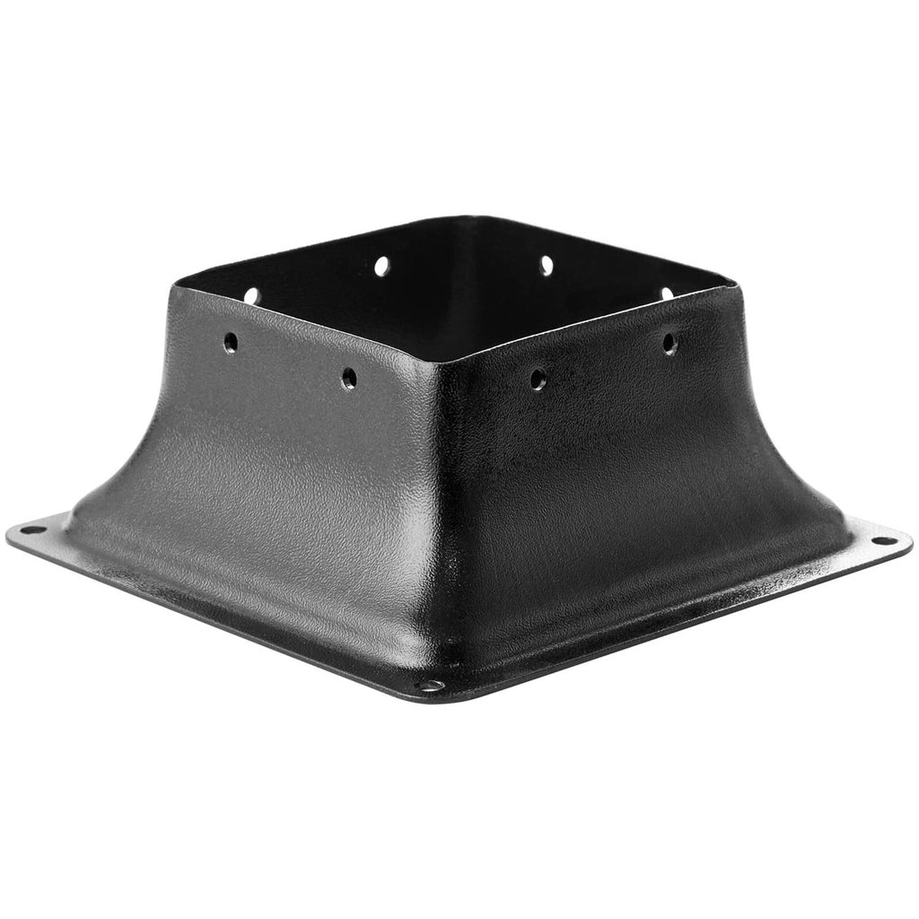 Steel post base bracket, square corner with mounting holes, black finish