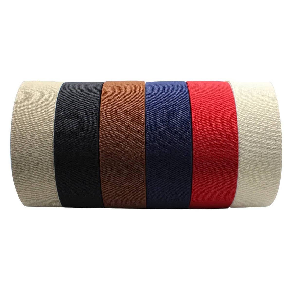 Color sewing elastic band rolls: beige, black, brown, navy, red