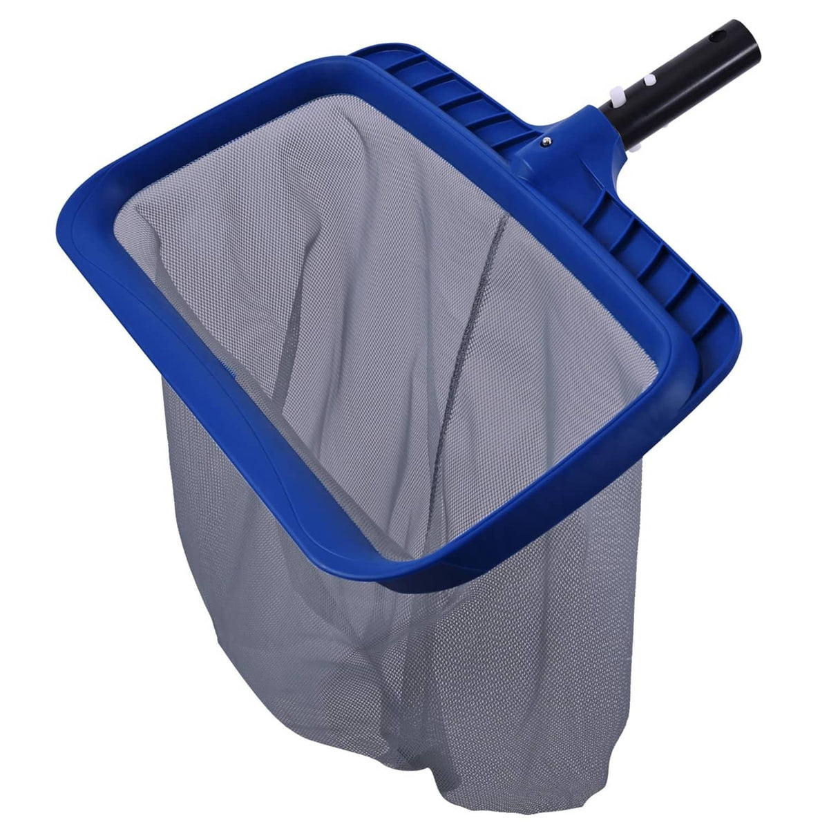 Deep pool skimmer net with navy reinforced frame and gray mesh bag