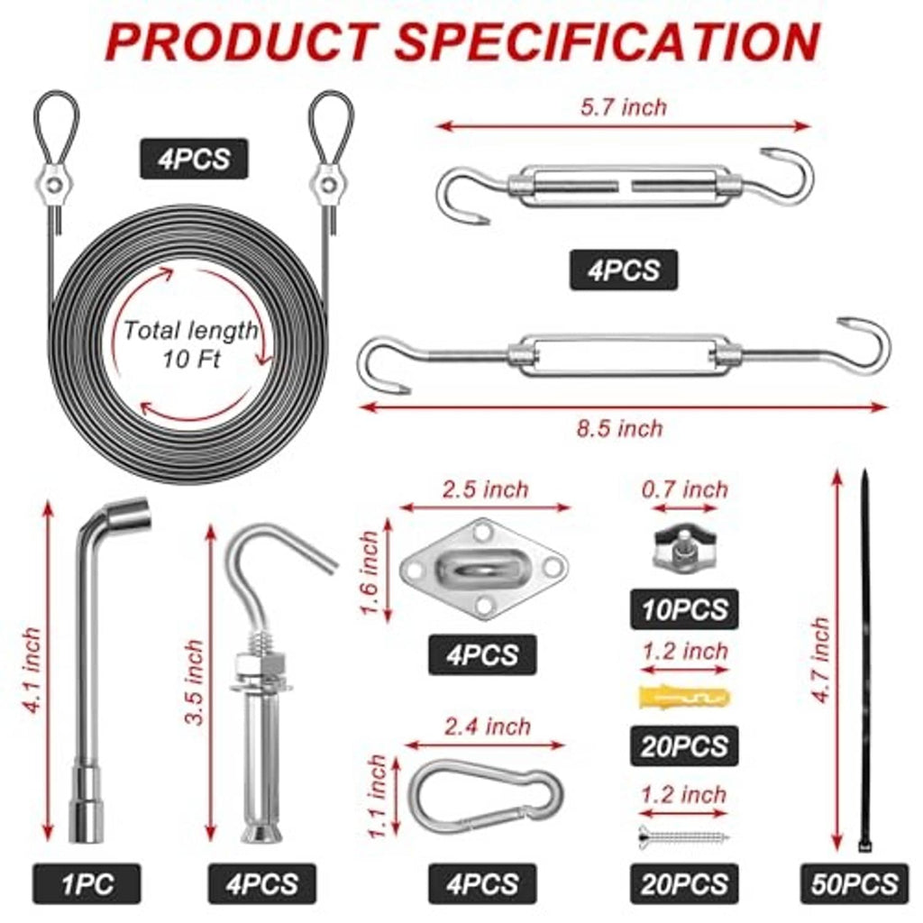 Stainless steel sun shade sail hardware kit with rope coil and connector hardware parts