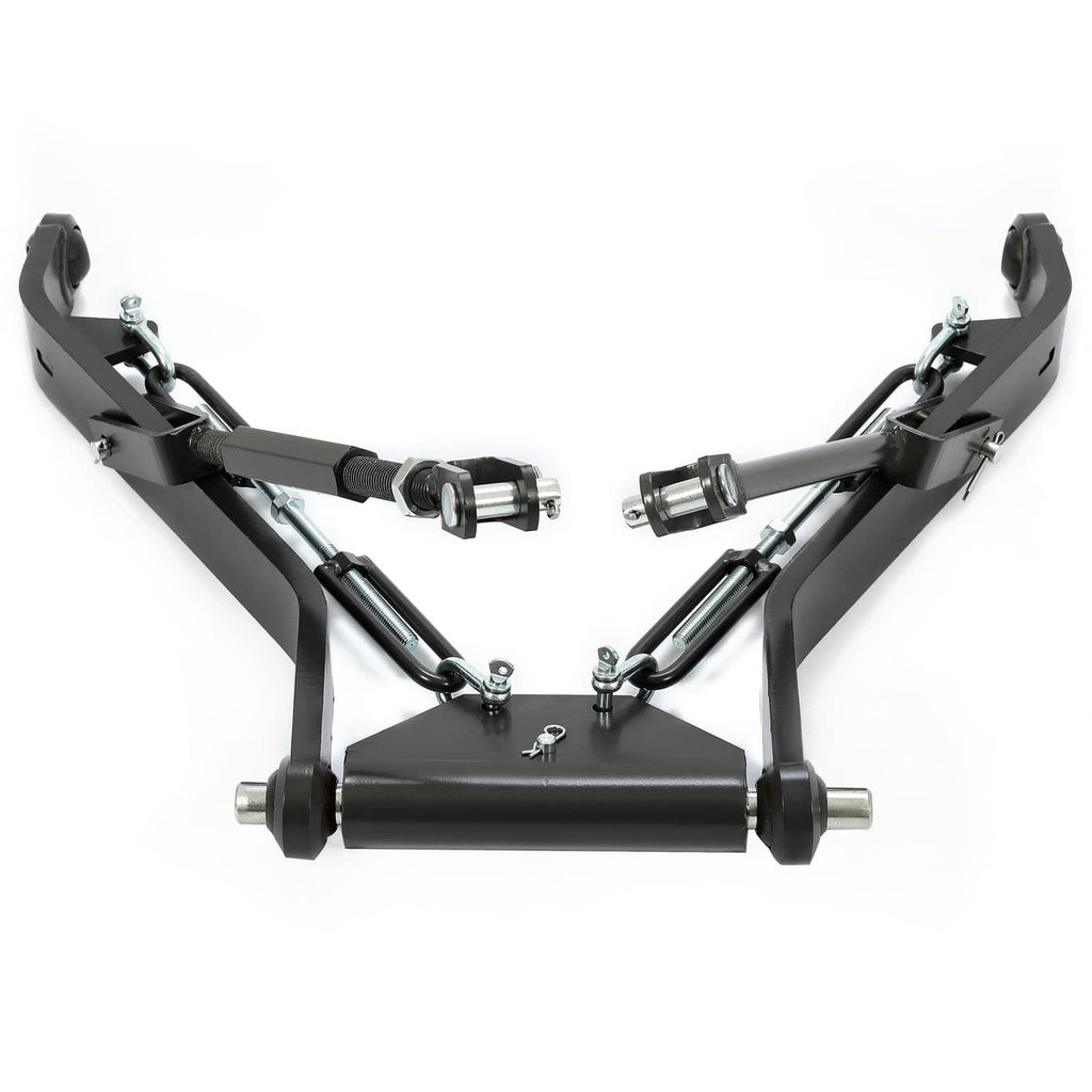 Black 3-point hitch kit with two lower arms, central crossbar, and connecting pins