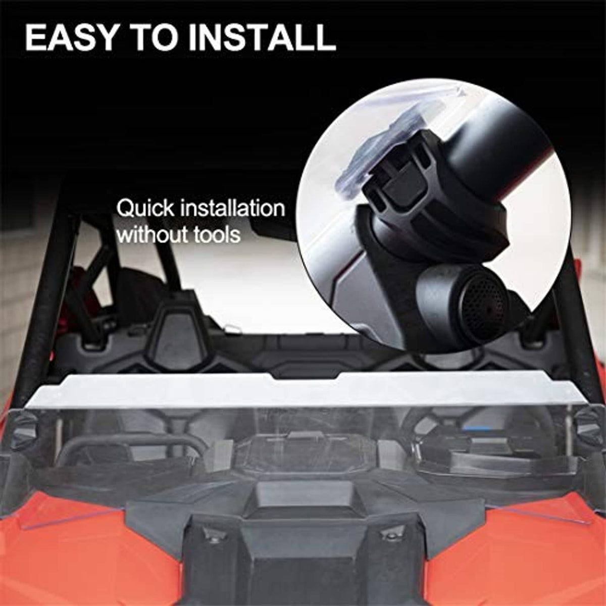 Clear poly half windshield with quick-install side mounts and protective bracket