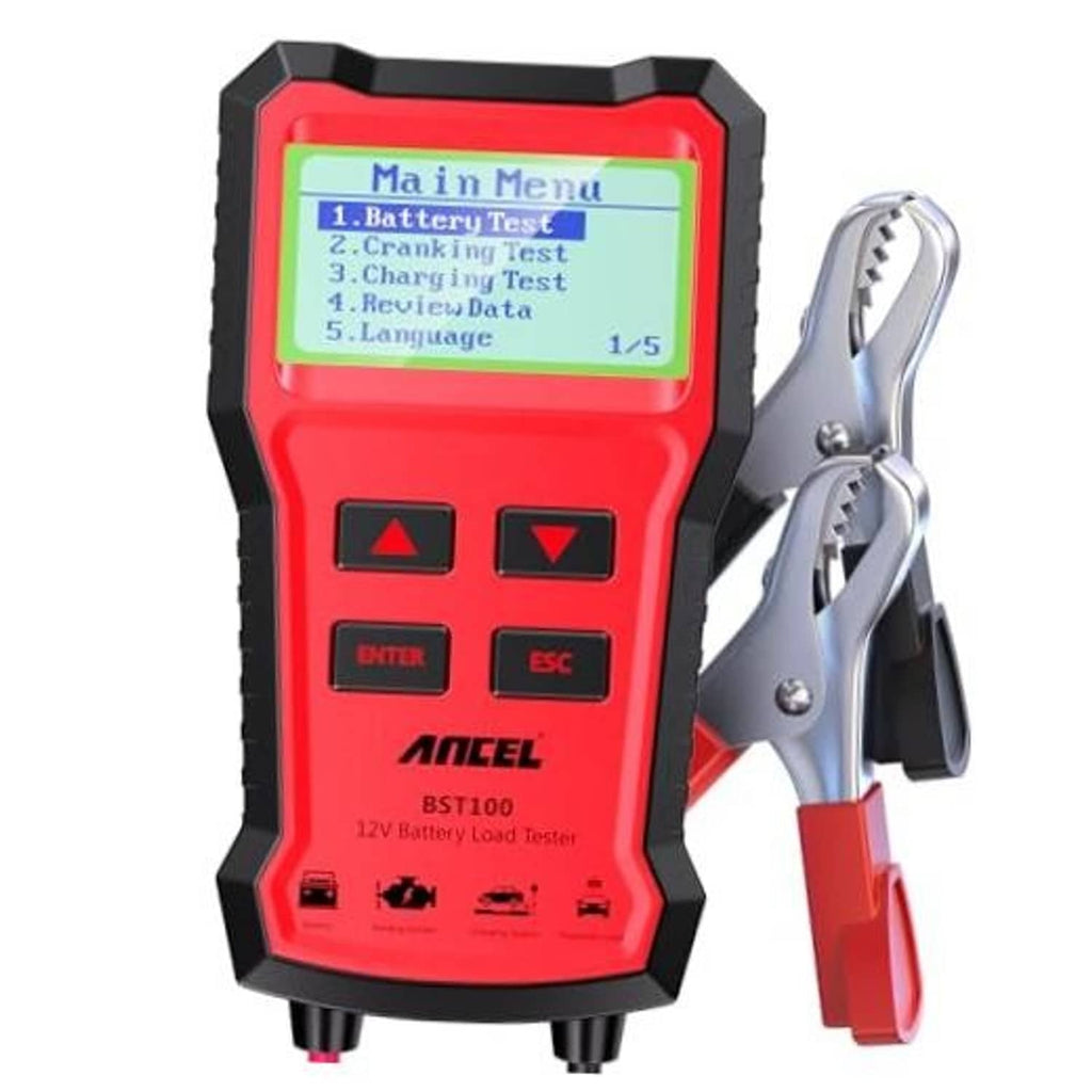 12V car battery load tester with digital screen and control buttons