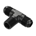 Black AN male flare to 1/2 NPT side-branch T tee fitting with threaded ports