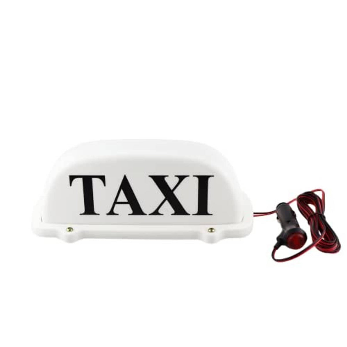 White illuminated "TAXI" roof sign topper with red wiring and mounted clips