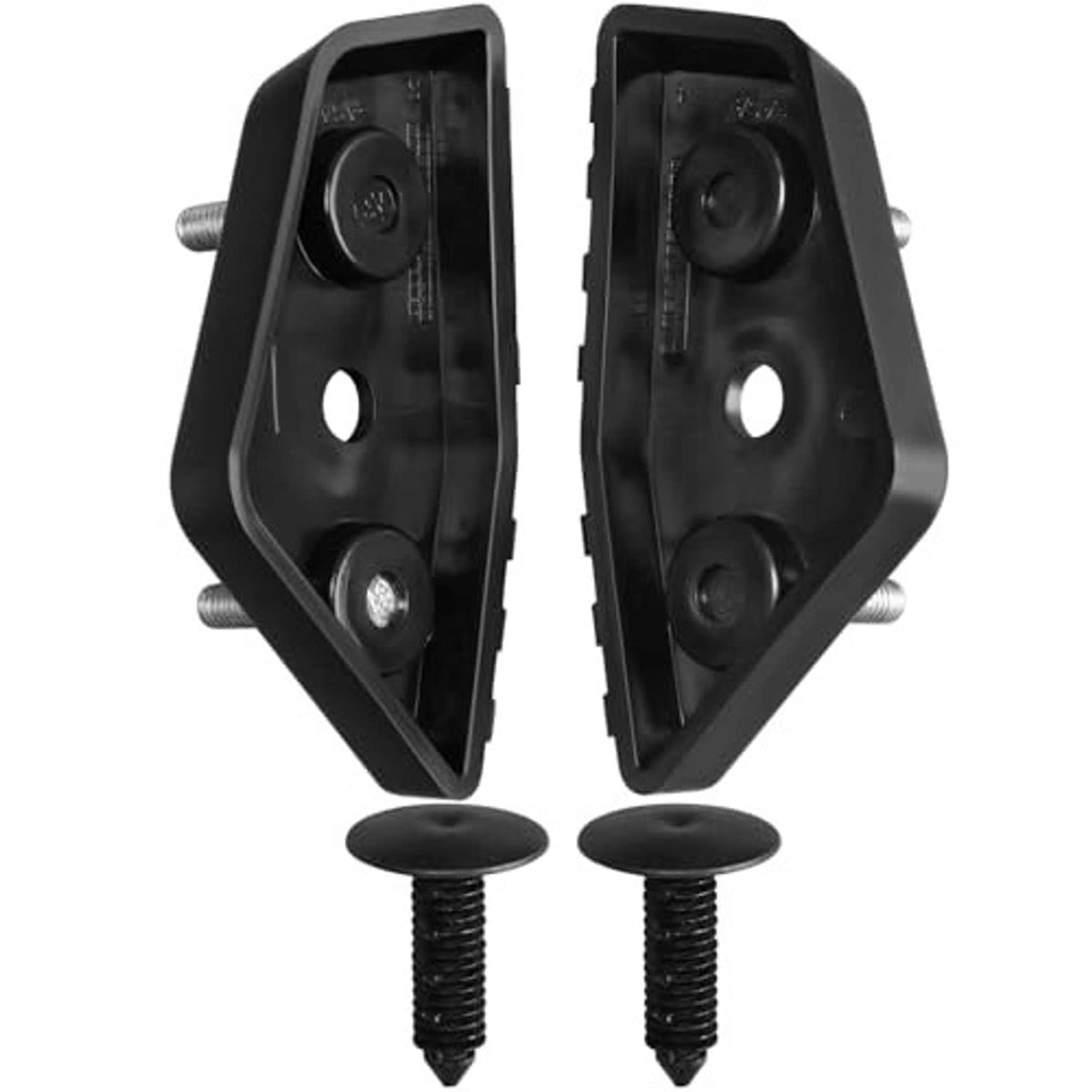 Pair of black front bumper support brackets with mounting screws