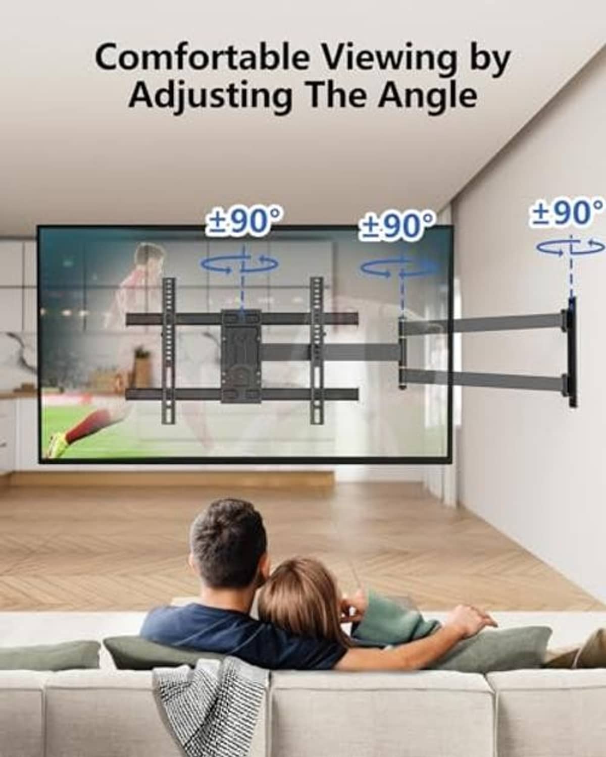 Adjustable TV wall mount with tilt range and stable wall bracket arms
