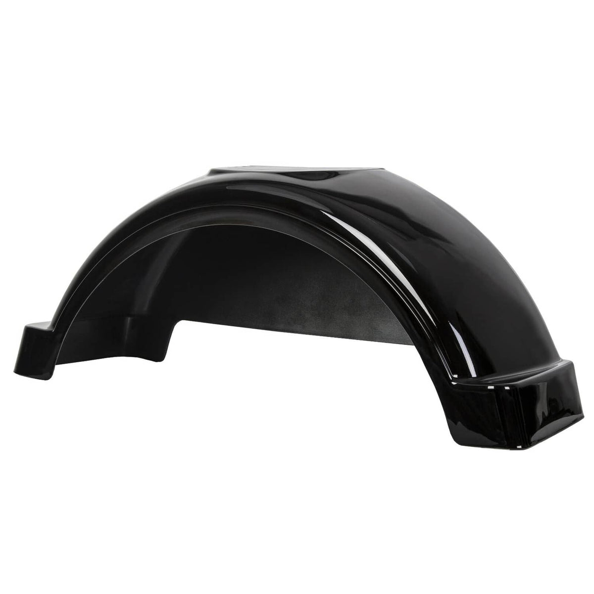 Black plastic trailer fender with curved wheel-arch profile