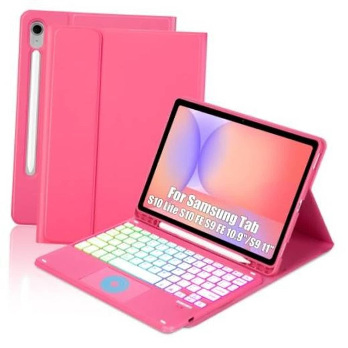 Pink keyboard case with built-in stand and touchpad for Samsung Galaxy Tab tablet