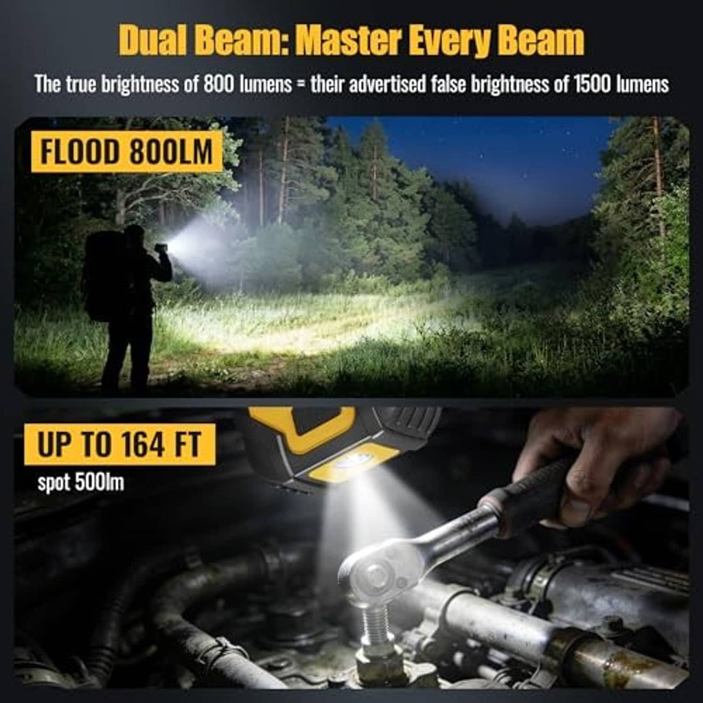 Yellow and black rechargeable work light with COB LED panel and wide beam