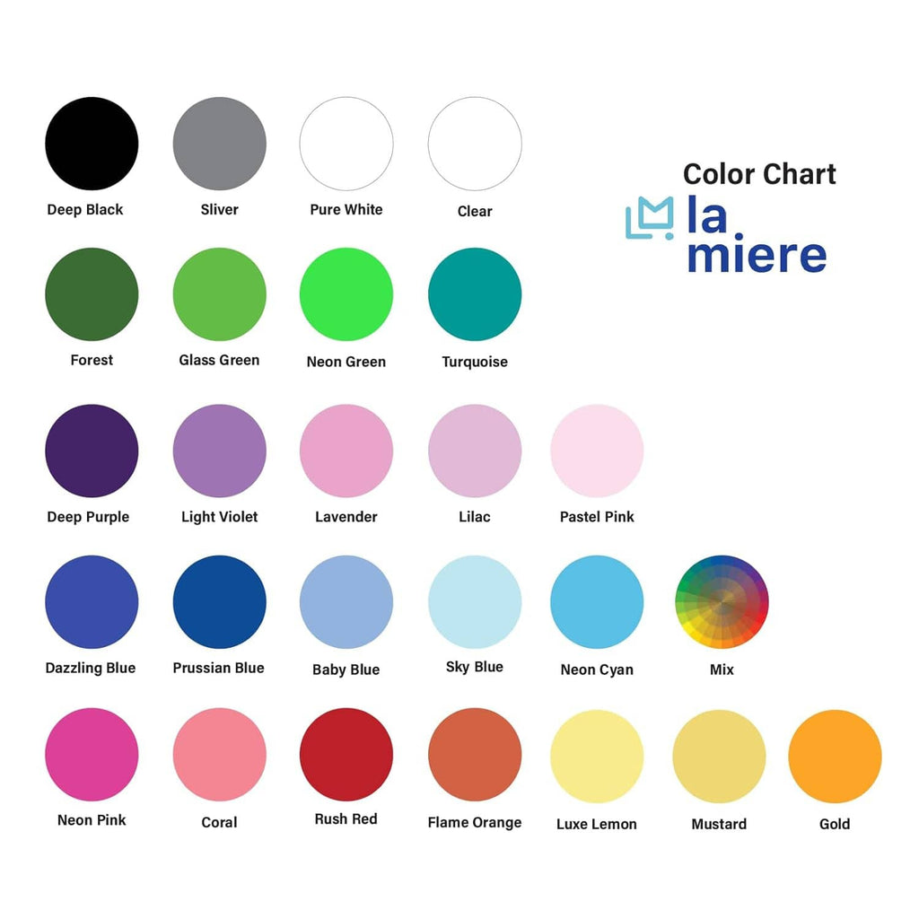 Color chart for orthodontic elastic ligature ties with labeled colored circles
