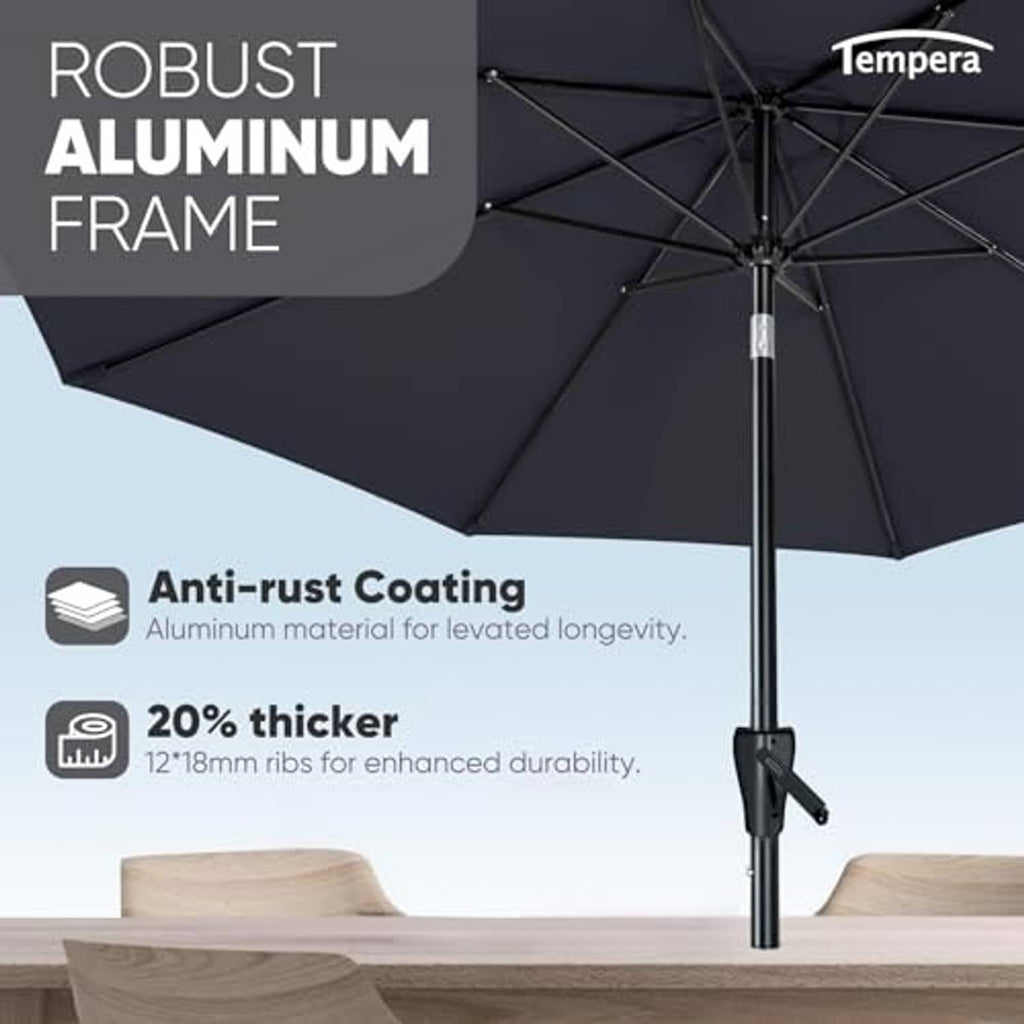 Umbrella frame with aluminum ribs and space grey canopy, anti-rust coated