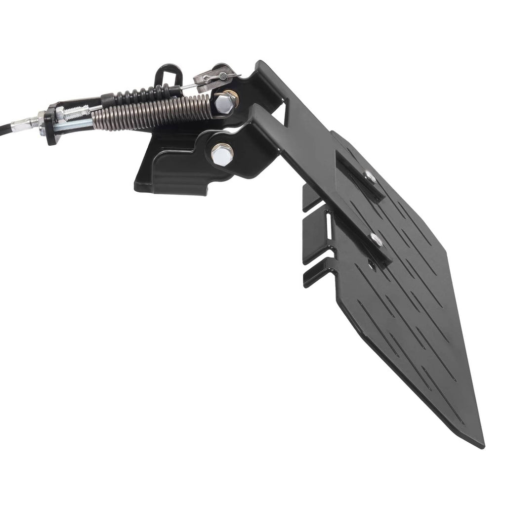 Black mower chute blocker with long chute plate, spring linkage and mounting bracket