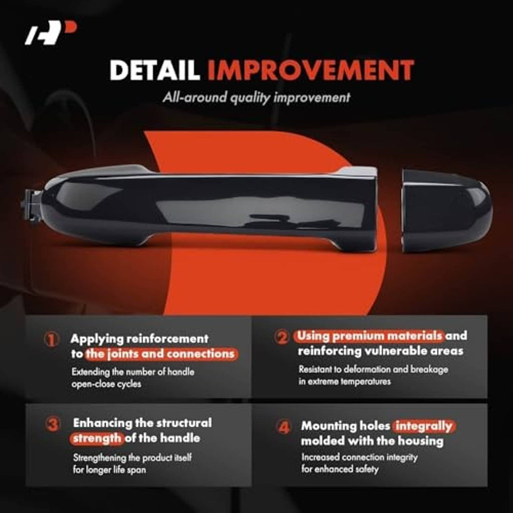 Black front exterior door handle with chrome trim, detailed side view