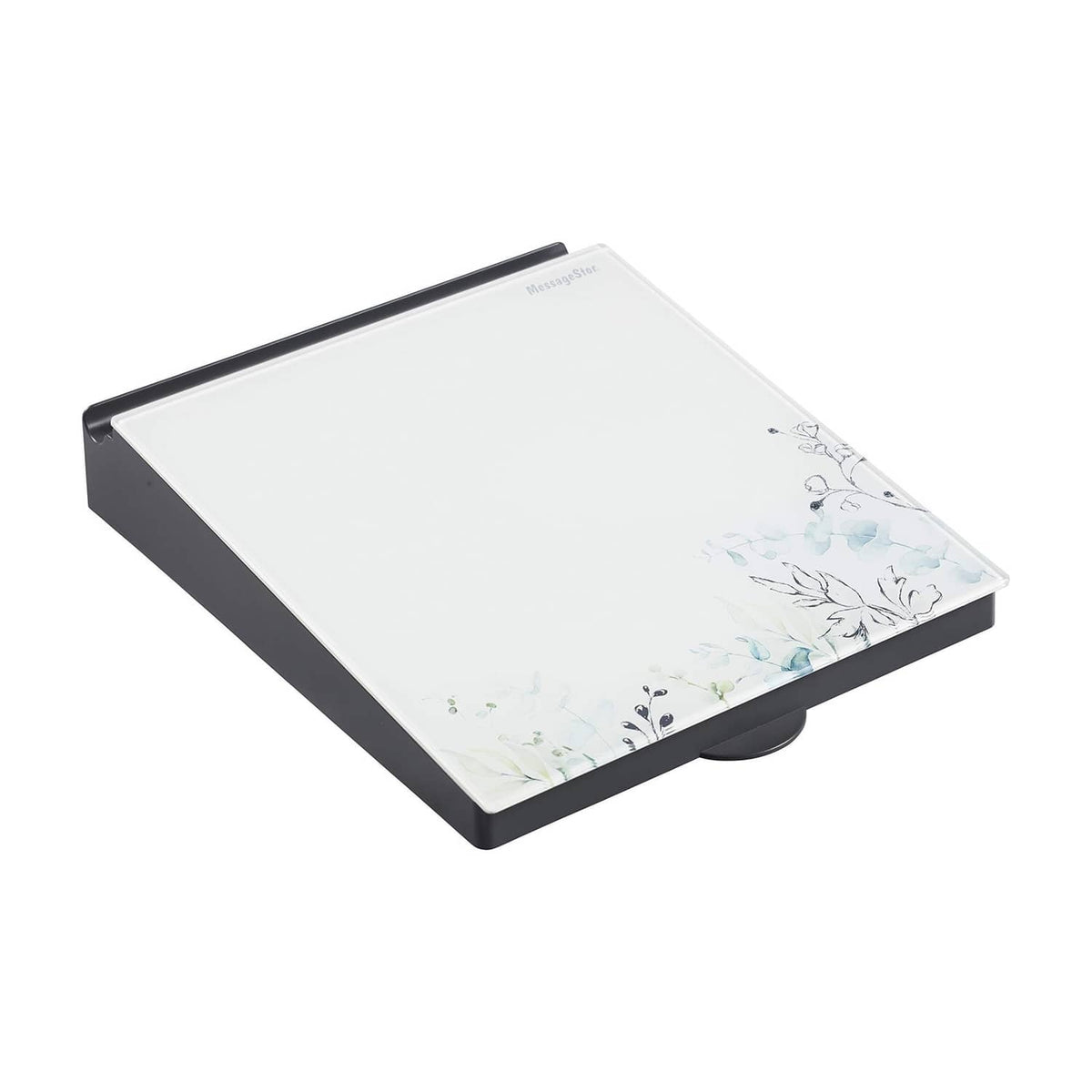 ECR4Kids MessageStor botanical dry-erase glass memo board with black frame, front view