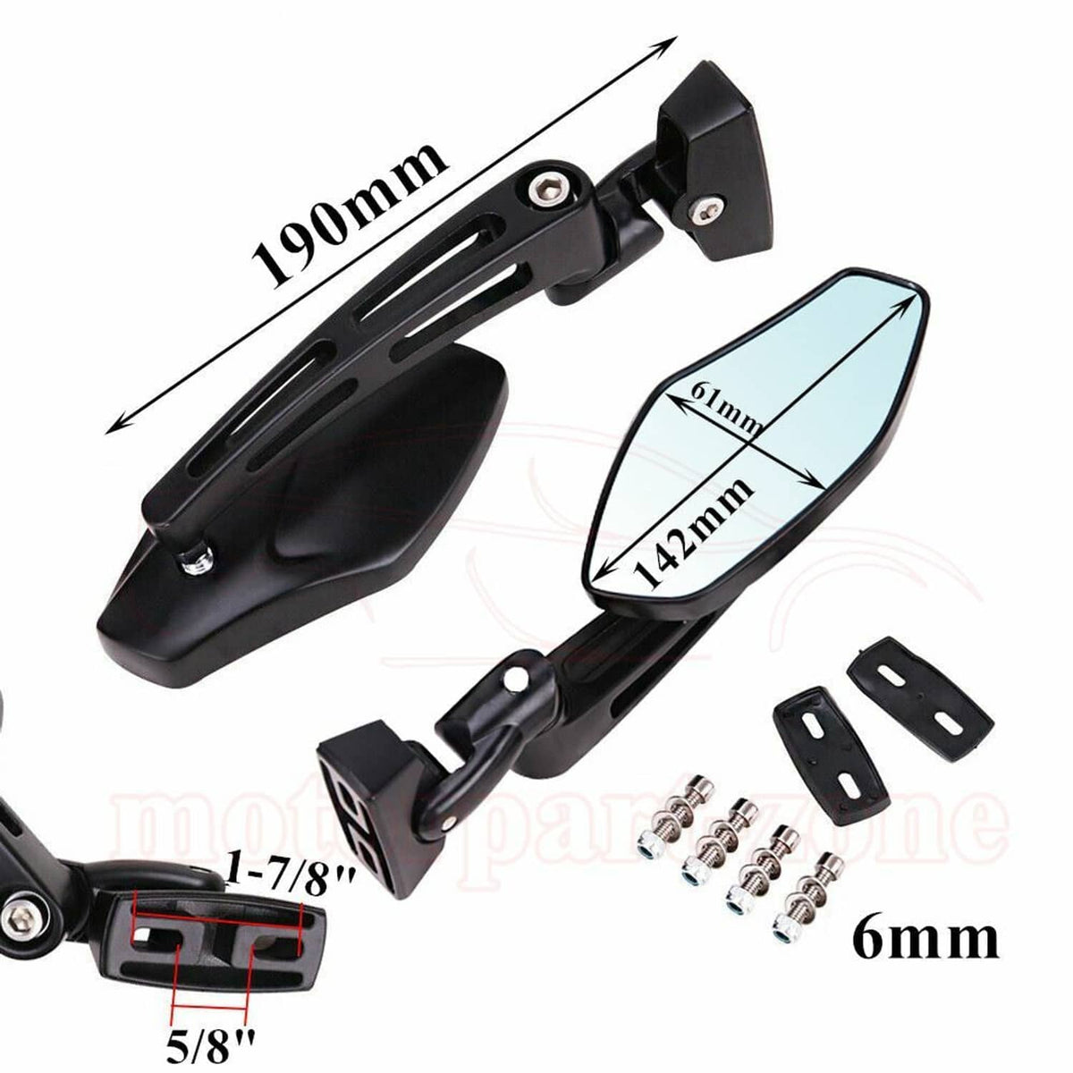 Pair of black sport rearview mirrors with blue-tinted lenses and adjustable mounting brackets
